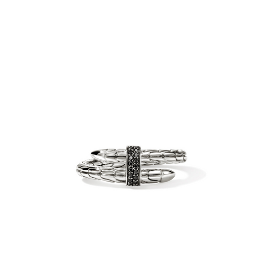 John Hardy Sterling Silver Spear Wrap Ring with Treated Black Sapphires