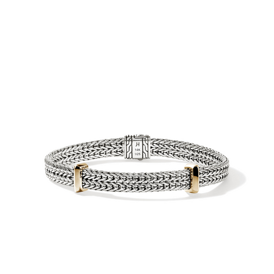 John Hardy Silver Icon Link Flat Chain Bracelet with Gold Stations