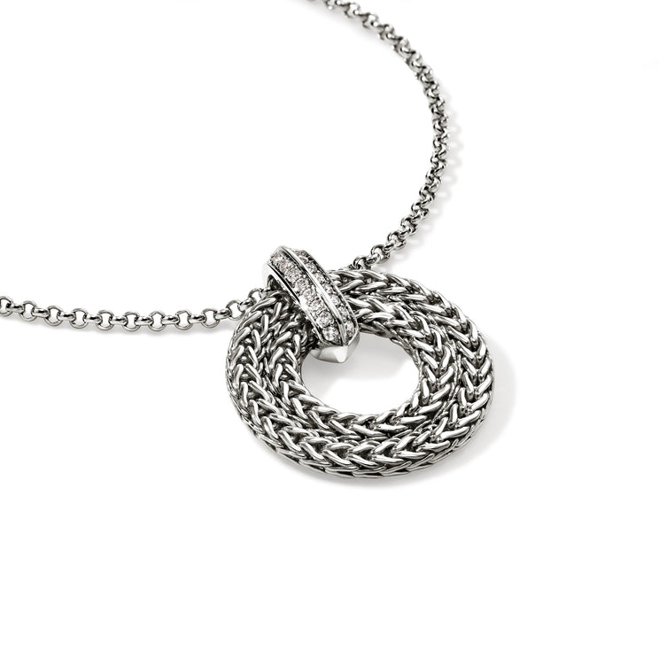 John Hardy Silver Diamond Pave Icon Link Double Circle Necklace