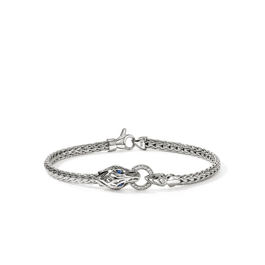 John Hardy Naga Slim Silver Chain Diamond Pave Bracelet
