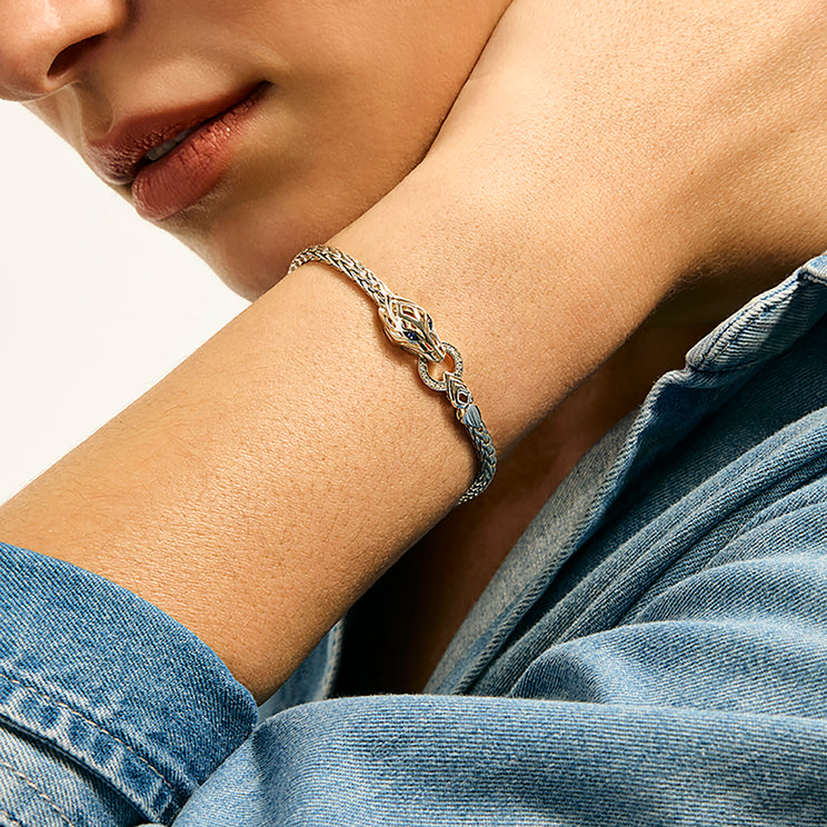 John Hardy Naga Slim Silver Chain Diamond Pave Bracelet