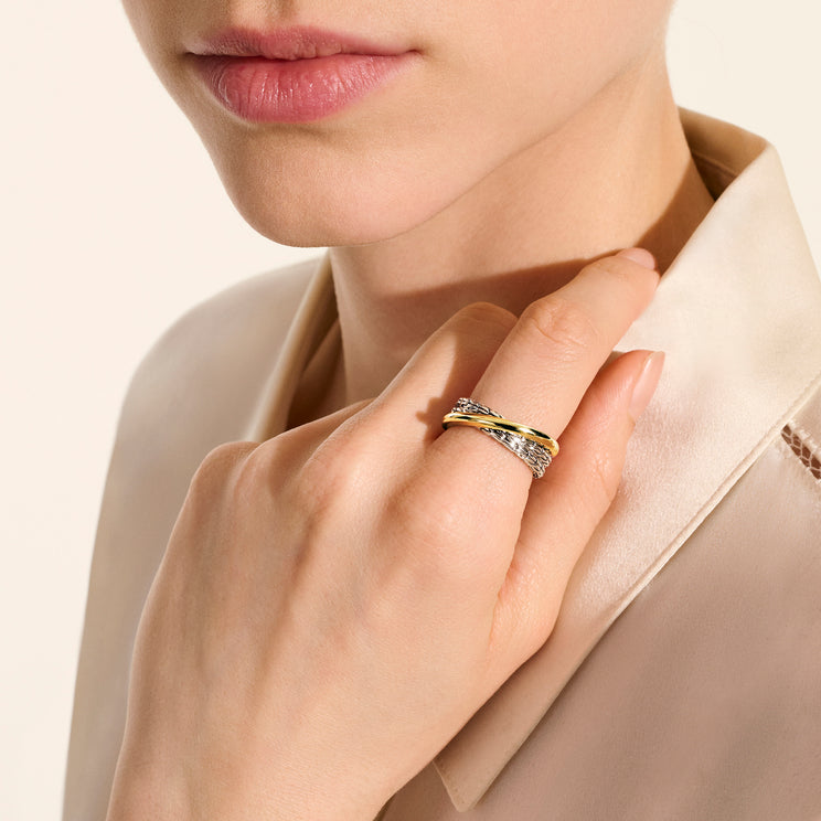John Hardy Essentials 14K Gold & Silver Crossover Ring