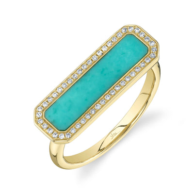 Shy Creation Diamond & Turquoise Bar Ring
