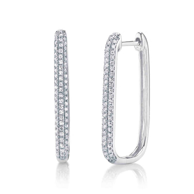 Shy Creation 14K White Gold Diamond Pave Oval Hoop Earrings