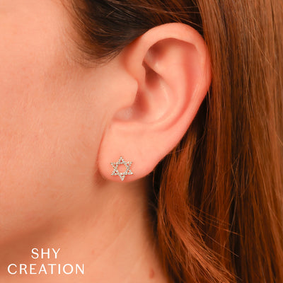 Shy Creation Diamond Star Of David Stud Earrings