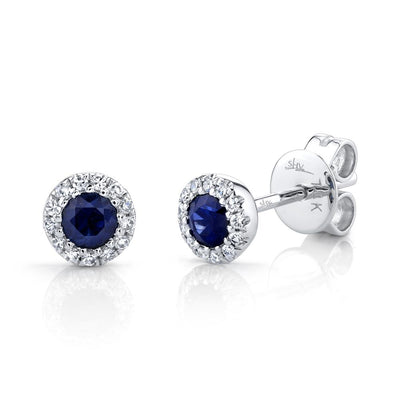 Shy Creation Diamond & Blue Sapphire Stud Earrings
