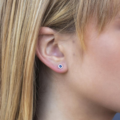 Shy Creation Diamond & Blue Sapphire Stud Earrings