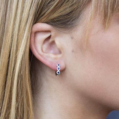 Shy Creation Diamond & Blue Sapphire Huggie Earrings