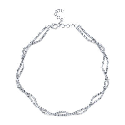 Shy Creation Diamond Twisted Double Strand Tennis Necklace