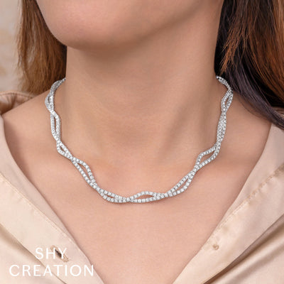 Shy Creation Diamond Twisted Double Strand Tennis Necklace