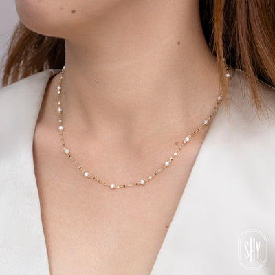 Shy Creation Cultured Pearl Sparkle Chain Necklace