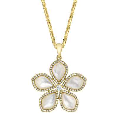 Shy Creation Diamond & Mother of Pearl Flower Chopin Chain Necklace