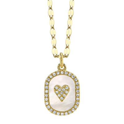 Shy Creation Diamond & Mother of Pearl Heart Sparkle Necklace