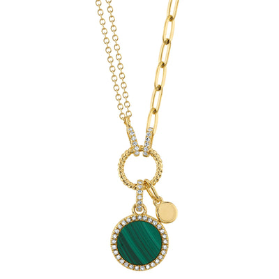 Shy Creation Diamond & Malachite Paper Clip Necklace