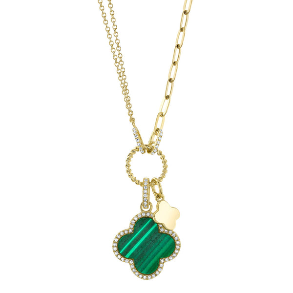 Shy Creation Diamond and Malachite Clover Necklace
