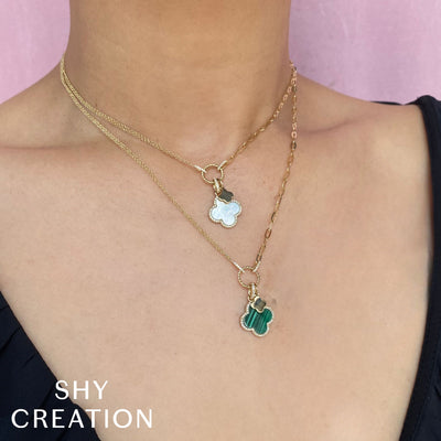 Shy Creation Diamond and Malachite Clover Necklace