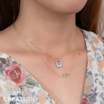 Shy Creation Diamond Sideways Cross Necklace