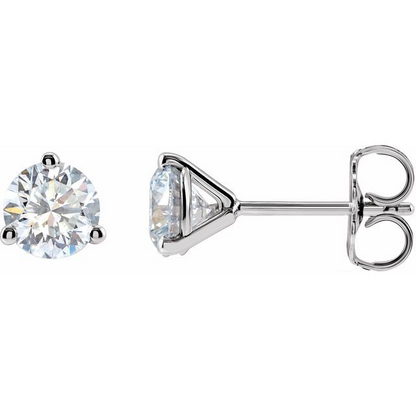 14K White Gold 3-Prong Round Diamond Stud Earrings