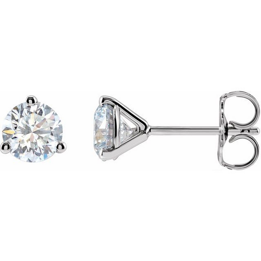 14K White Gold 3-Prong Round Diamond Stud Earrings