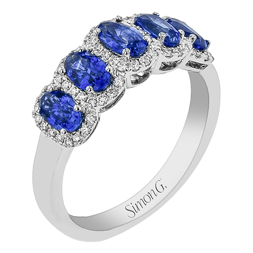 Simon G 18K White Gold Blue Sapphire & Diamond Ring