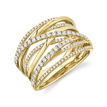 Shy Creation14K Yellow Gold Criss-Cross Diamond Ring