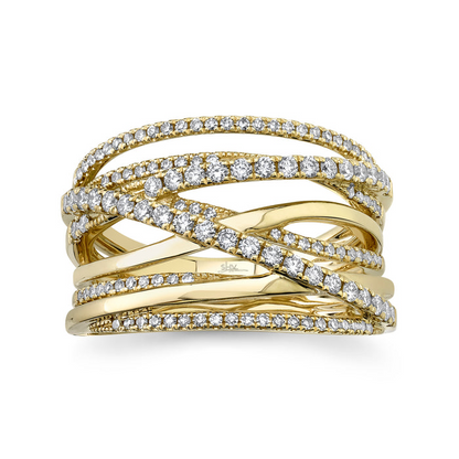 Shy Creation14K Yellow Gold Criss-Cross Diamond Ring