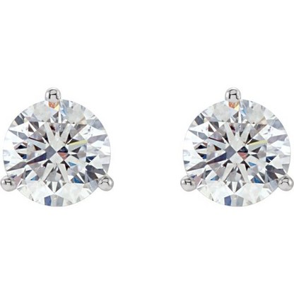 14K White Gold 3-Prong Round Lab Grown Diamond Studs