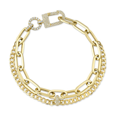 Shy Creation 14K Yellow Gold Diamond Paper Clip Bracelet