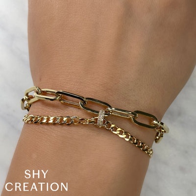 Shy Creation 14K Yellow Gold Diamond Paper Clip Bracelet
