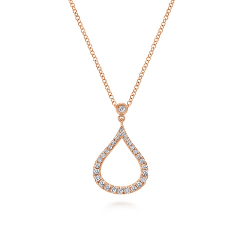 Estate Gabriel 14K Rose Gold Diamond Pave Teardrop Necklace