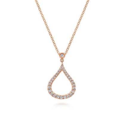 Estate Gabriel 14K Rose Gold Diamond Pave Teardrop Necklace