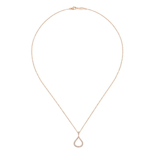 Estate Gabriel 14K Rose Gold Diamond Pave Teardrop Necklace