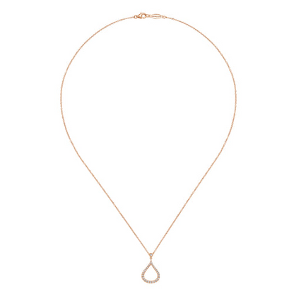 Estate Gabriel 14K Rose Gold Diamond Pave Teardrop Necklace