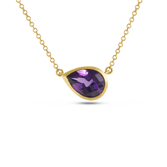 Dilamani 14K Yellow Gold Amethyst Pear Bezel Set Pendant