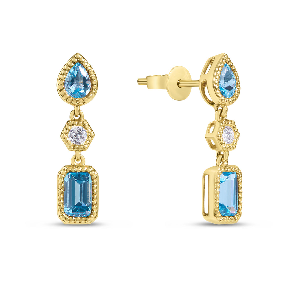 14k Yellow Gold Dilamani Blue Topaz & Diamond Earrings