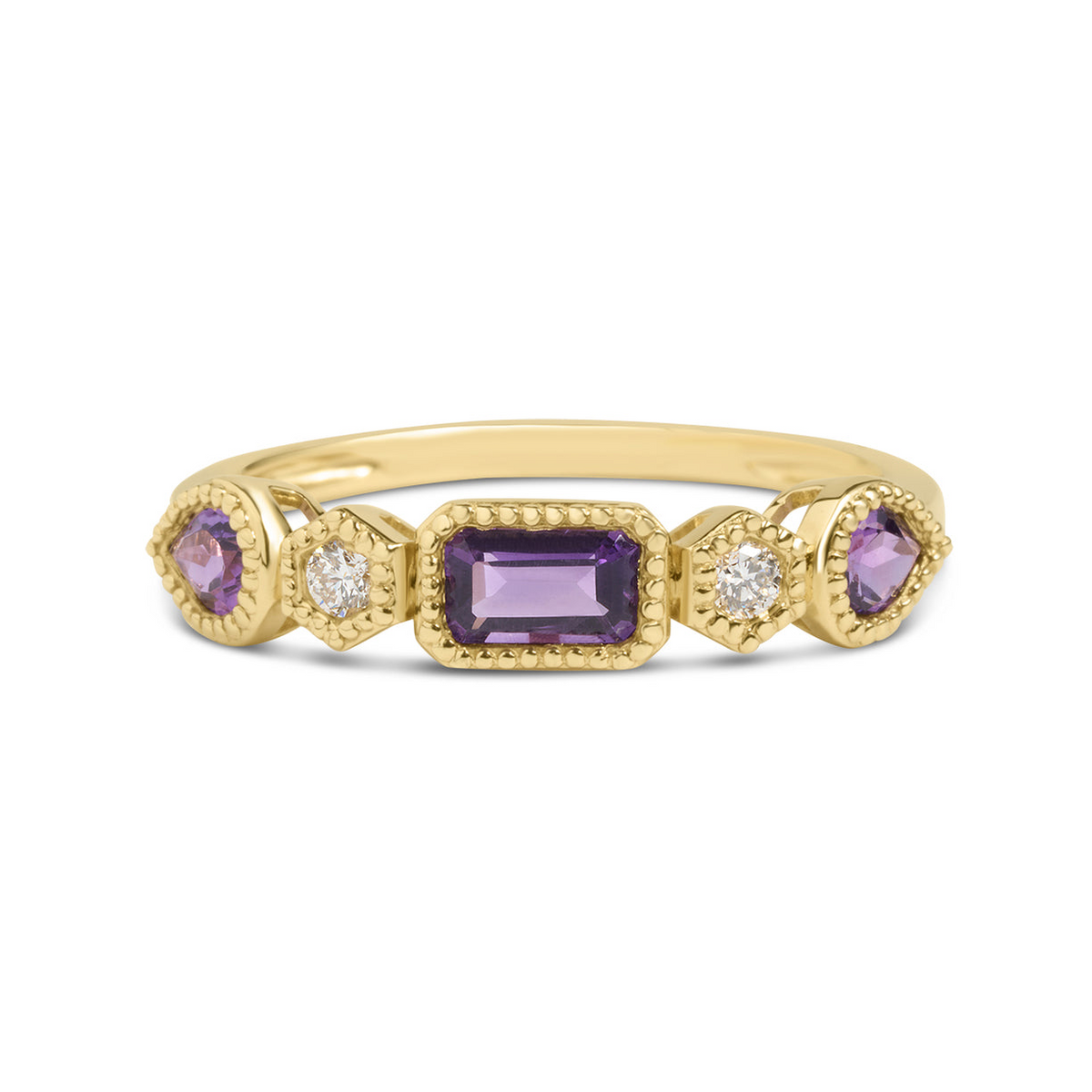 Dilamani Amethyst & Diamond Alternating 5 Stone Ring