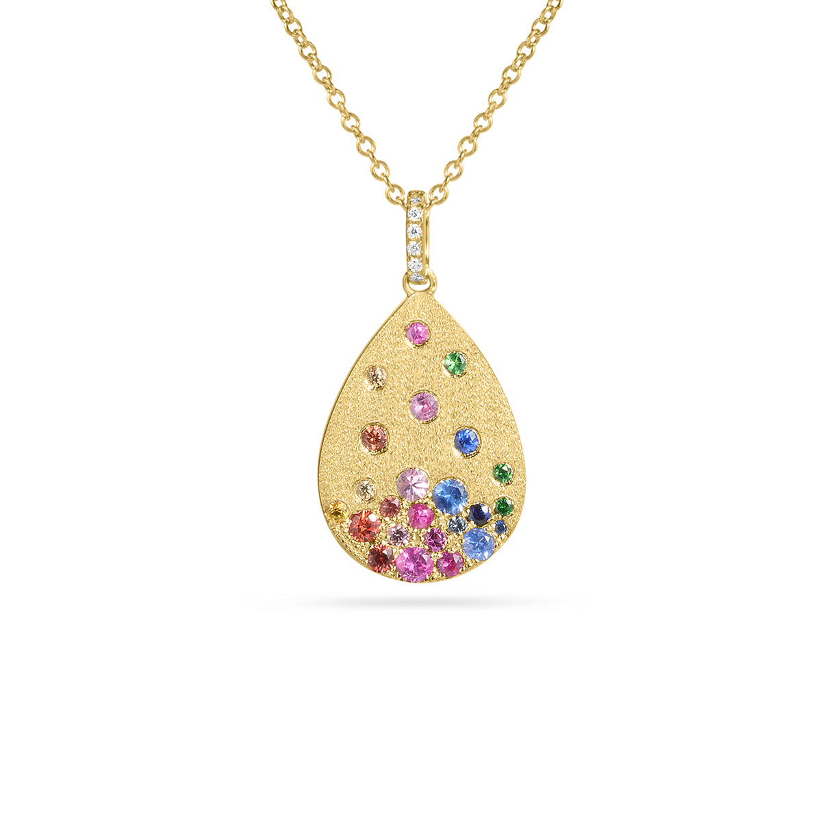 Dilamani Rainbow Sapphire & Tsavorite Pear Pendant with Diamonds accents
