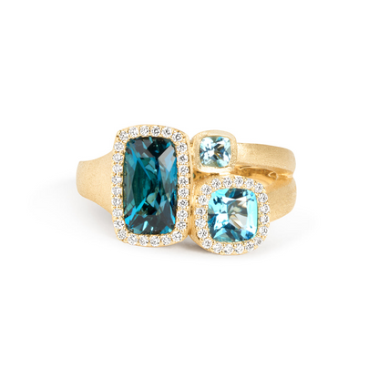 Dilamani Blue Topaz & Halo Diamond Ring
