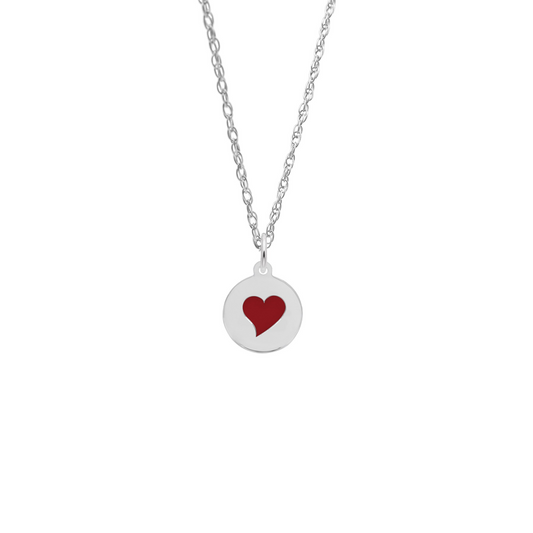 Sterling Silver Painted Initial Disc Heart Necklace Set