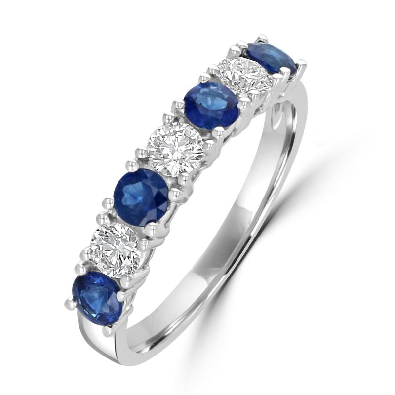 14K White Gold Blue Saphire And Diamond Band