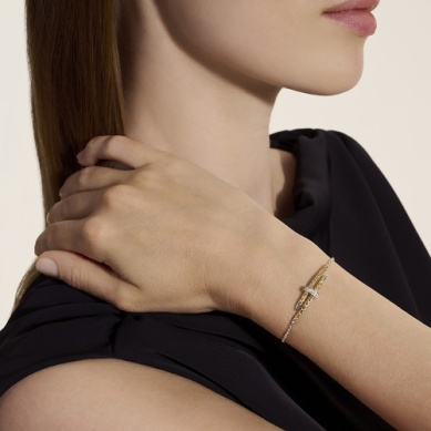 John Hardy Spear 14K Yellow Gold and Silver Pave Diamond Station Bracelet