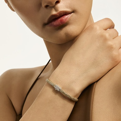 John Hardy Icon 14K Yellow Gold And Silver Pave Diamond Reversible Bracelet