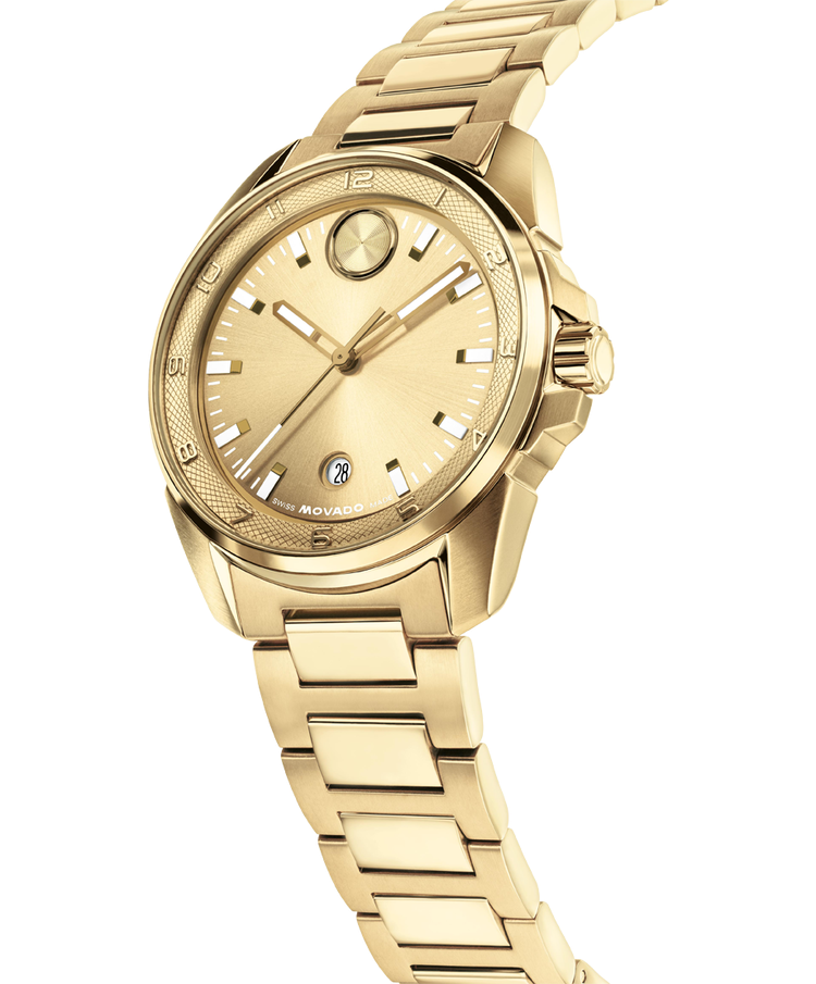 Movado Bold Verso 42Mm Yellow Gold Ionic-Plated Tonal Sunray Dial with Swiss Super-Luminova® Accents Watch