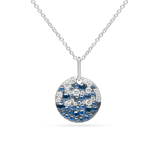 14K White Gold Blue Sapphire & Diamond Pendant