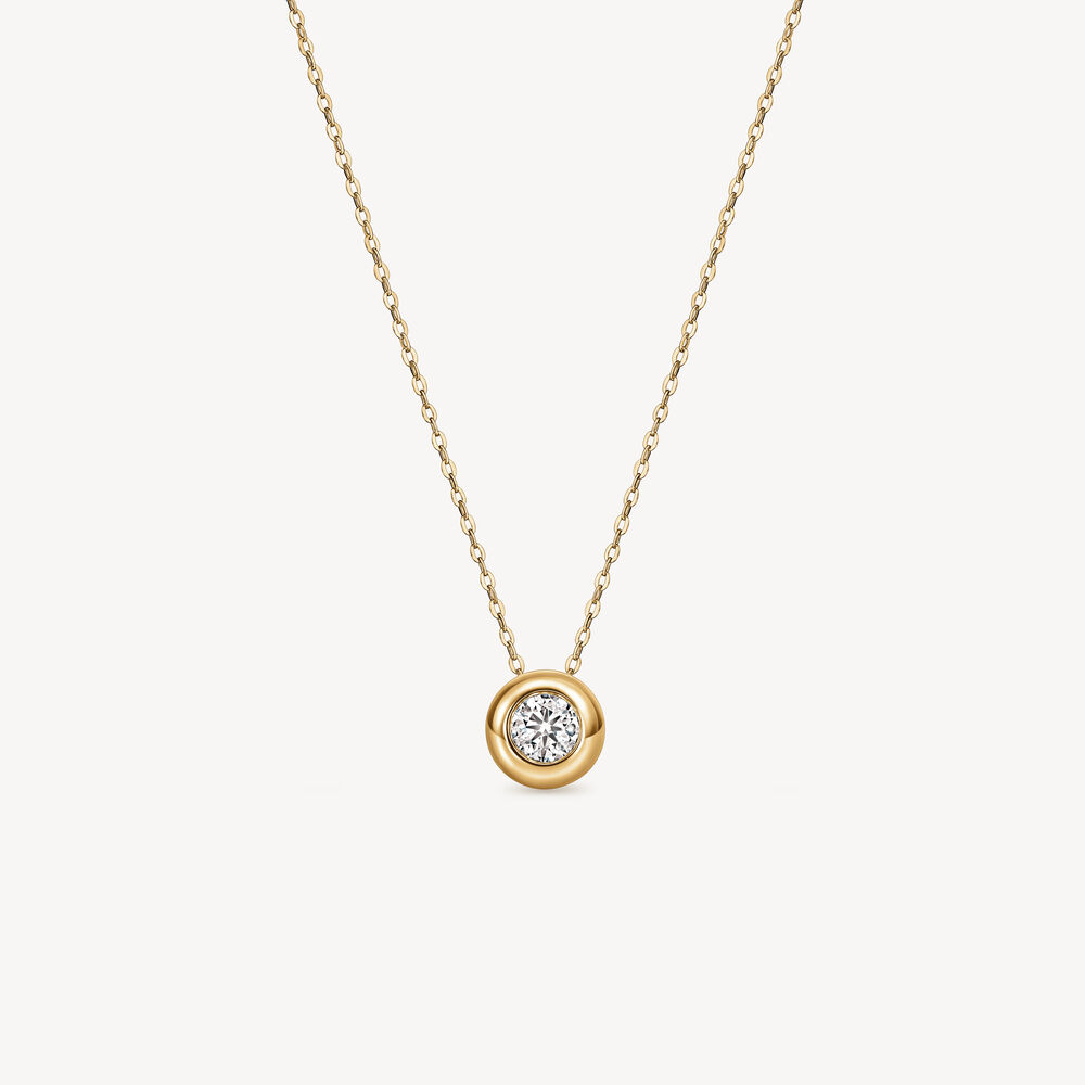 Hearts On Fire 18K Yellow Gold Dream Puffed Bezel Diamond Solitaire Necklace