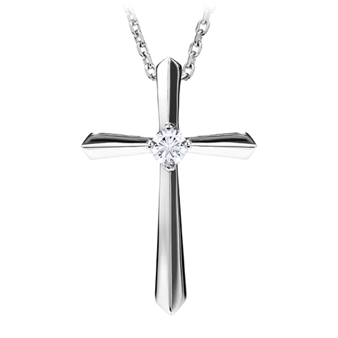 Estate Hearts On Fire 18K White Gold Single Diamond Cross Pendant Necklace