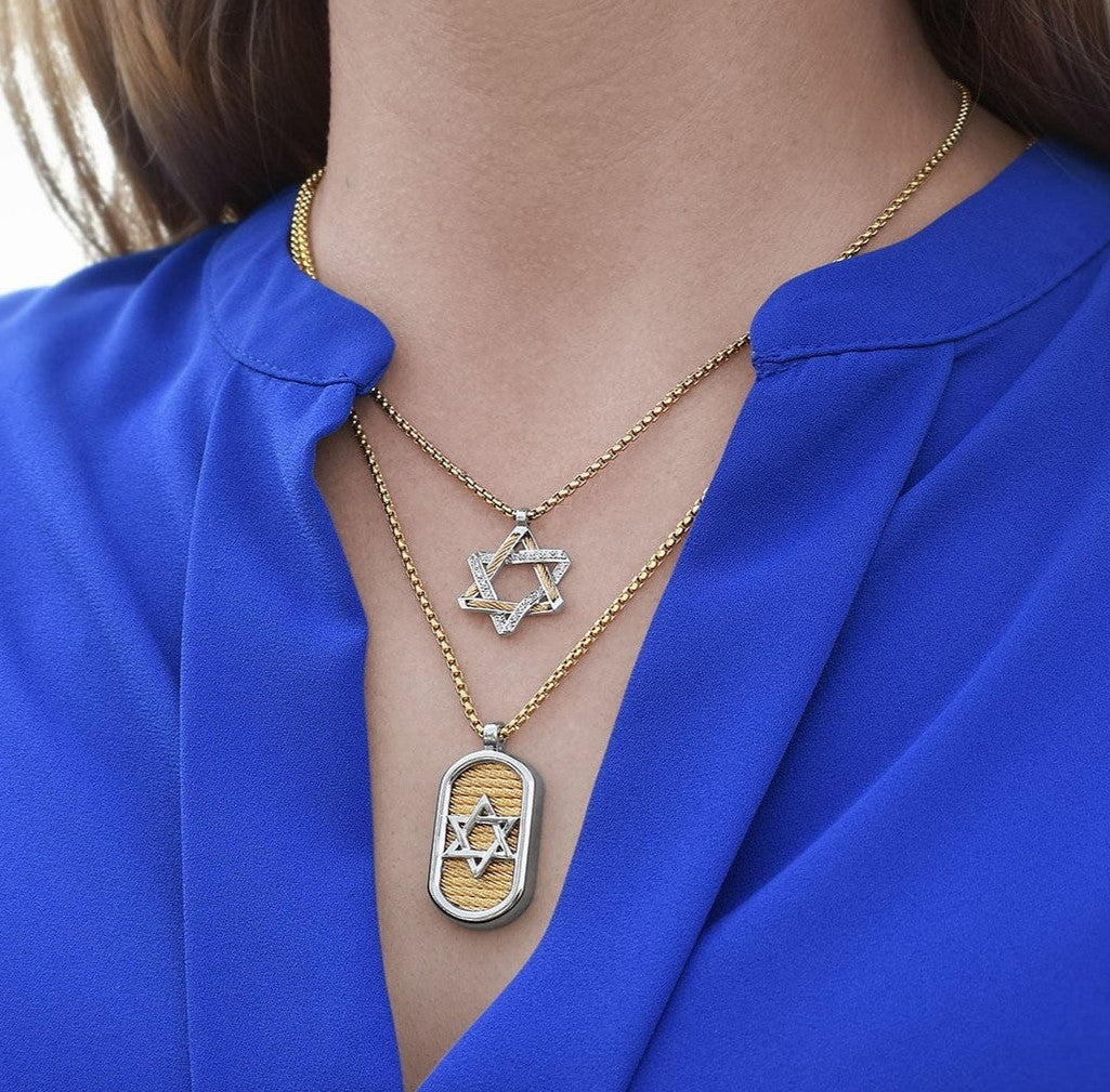 Alor Stainless Steel & Yellow Cable Star Of David Necklace