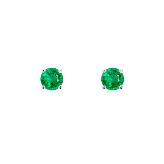 14K White Gold Round Emerald Stud Earrings