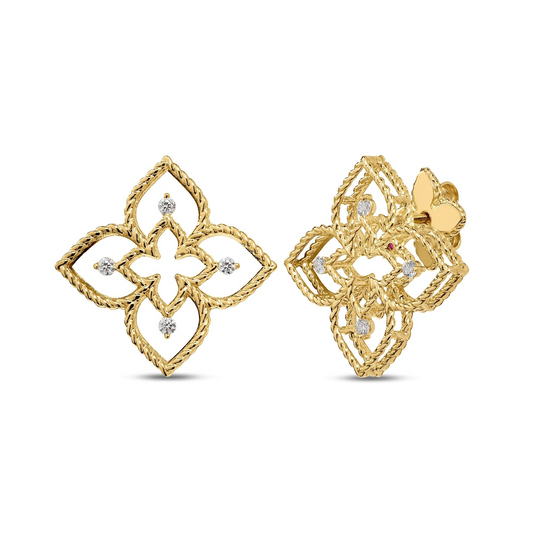 Roberto Coin 18K Yellow Gold Princess Flower Diamond Studs