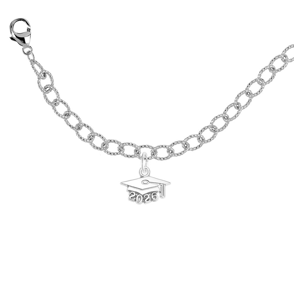 Sterling Silver 2026 Graduation Cap Bracelet Set